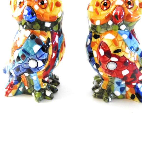 2009 Barcino Italy Ceramic Colorful Mosaic Owl Salt Pepper...